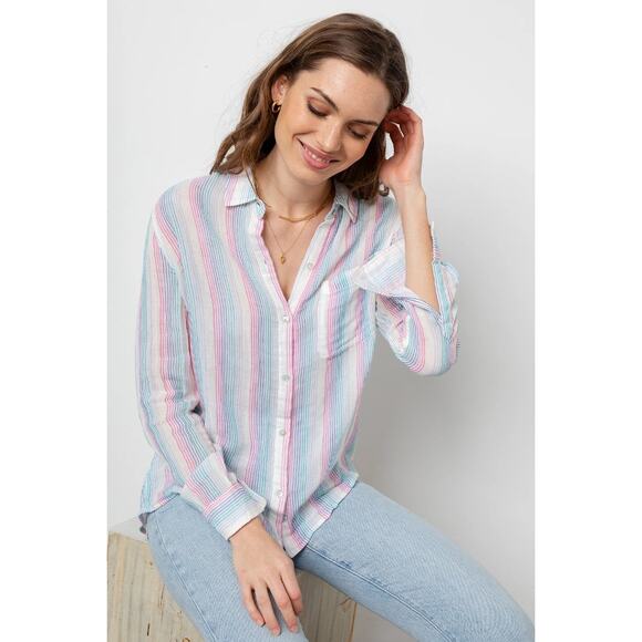 Rails Tops - Rails Iris Stripe Ellis Shirt Women's Size M Multicolor 100% Cotton Gauze Button